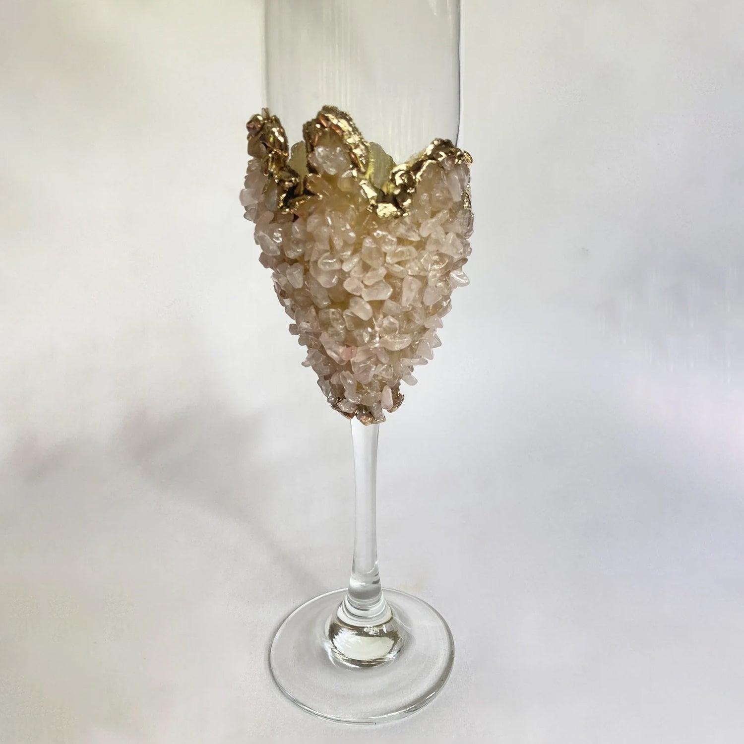 Set of 2 |Crystal Wine/Champagne Glasses with Gold Plated Rose Quartz