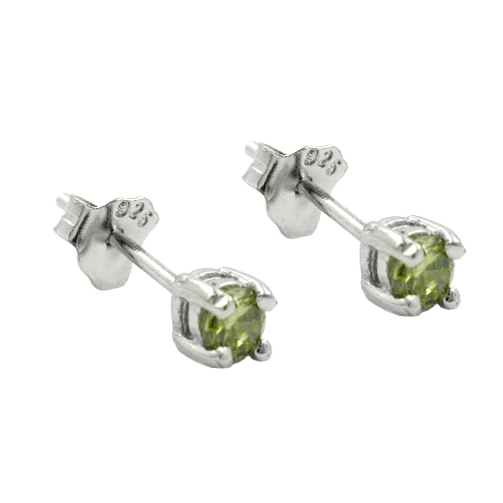 stud earrings crystals 3mm olive green silver 925